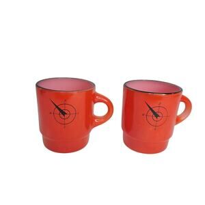 Vintage Fire King Anchor Hocking North West Compass Red & Black Coffee Mug 2 PC